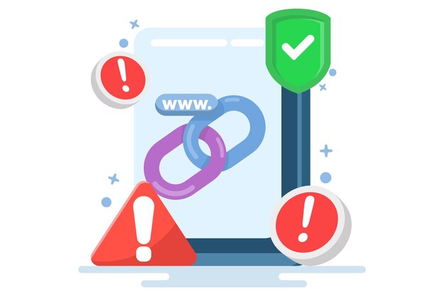 vector illustration of concept of protection from malicious links or unsafe website addresses