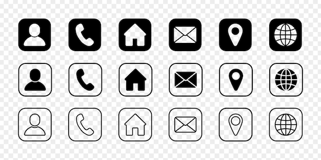 Vector illustration of Contact icon set isolated on transparent background