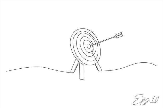 vector illustration of continuous line of arrow bow on target circle