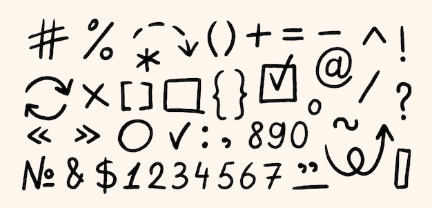 vector illustration of crayon hand drawn symbols set with arrows check marks shapes chalk texture