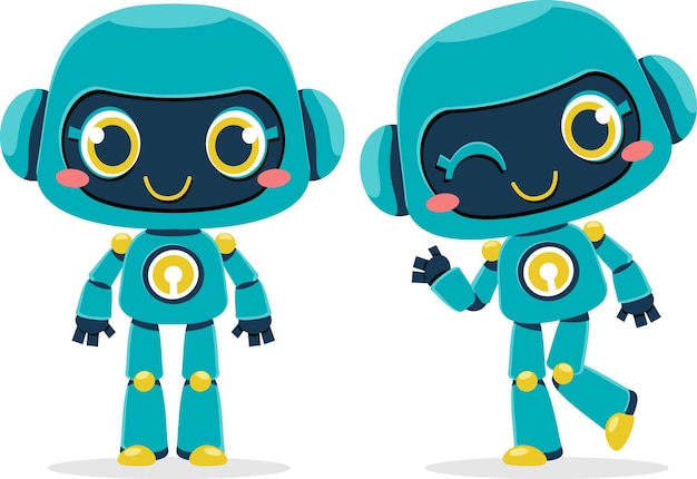 vector illustration of cute robot technology icon set