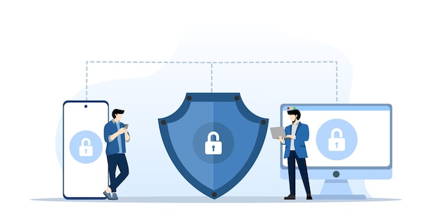 vector illustration of Cyber security concept with characters or Data security