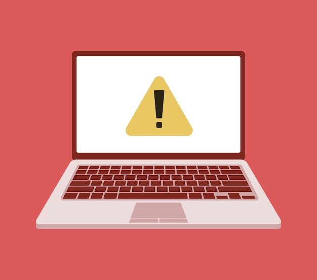 Vector illustration of Laptop system error warning Virus attention Hacker attack and web security vector concept phishing scam Network and internet security
