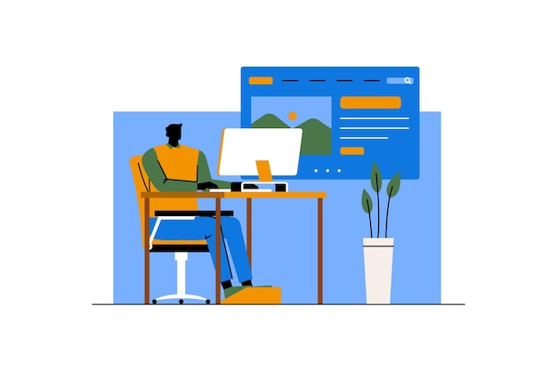 Vector illustration of man is designing a website