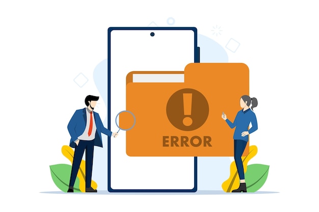 vector illustration of People checking damaged file error warning