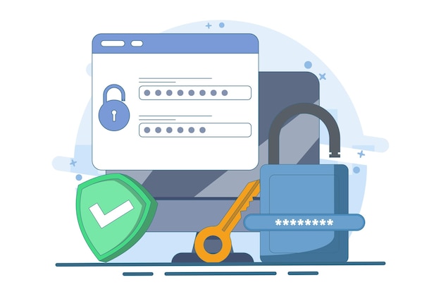 vector illustration of secure login and registration concept or Personal data security