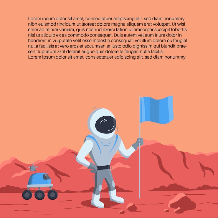 Vektör vector illustration of space rocket launch and astronaut photo on planet
