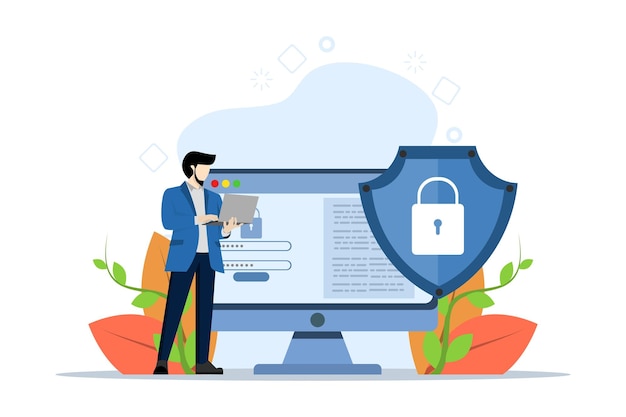 vector illustration of the concept of Data protection or protecting data from data theft malware