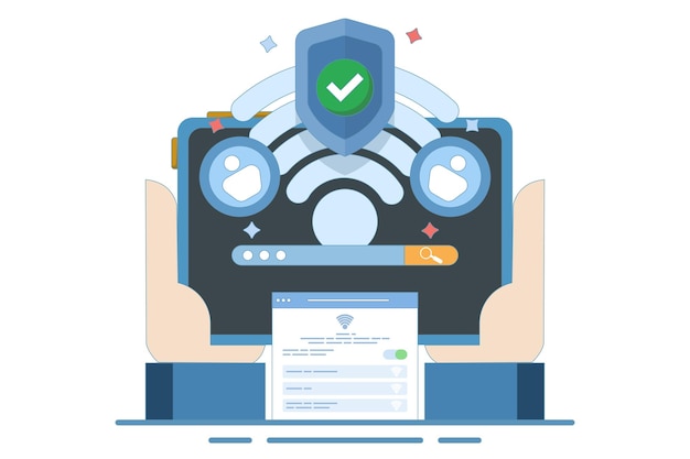 vector illustration of wifi network security and protection concept or wifi encryption