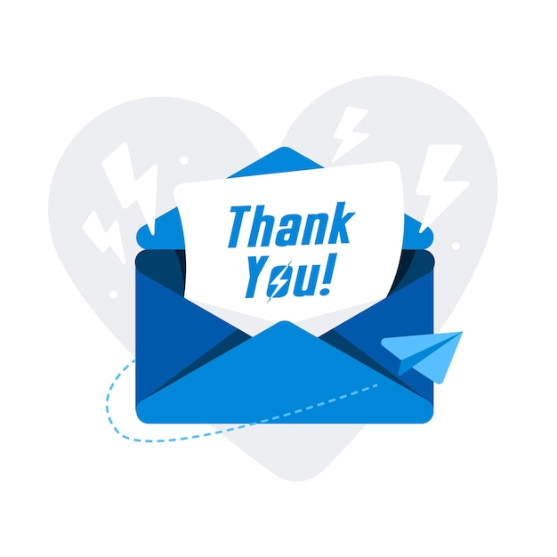 Vector illustration on the theme of email text Thank you in cartoon flat style