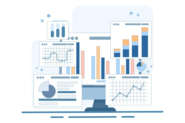 vector illustration Performance monitoring concept with Dashboard displaying growth data