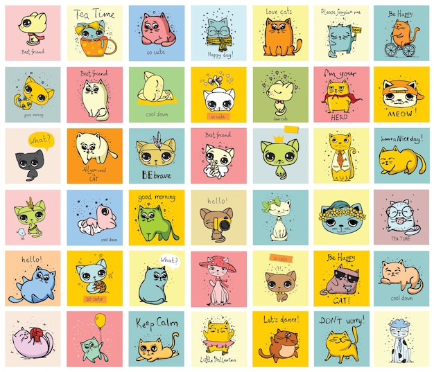 Vector illustration set of cute and funny cartoon little dogs-pupies in flat style