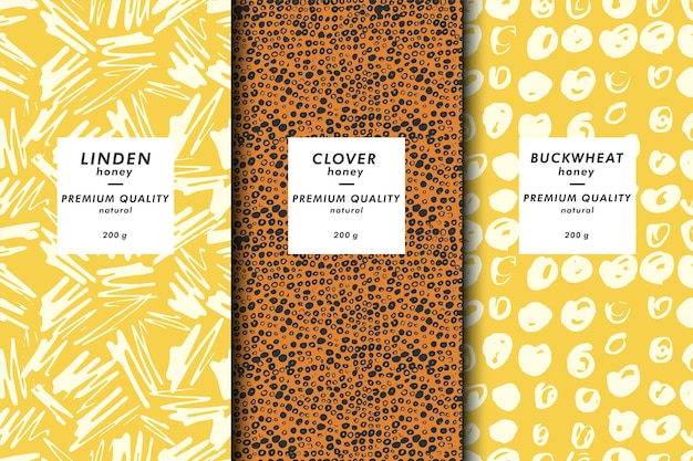 Vector illustration set of templates contemporary abstract cover and patterns for honey packaging