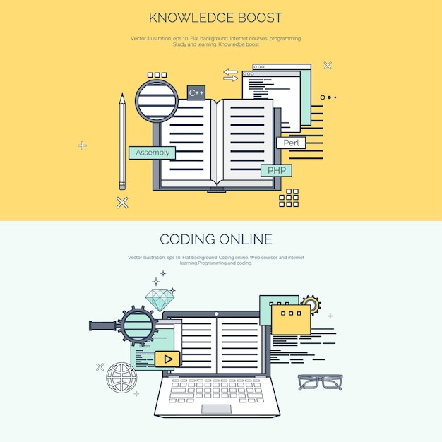 Vector illustration web search flat computing background programming coding development search
