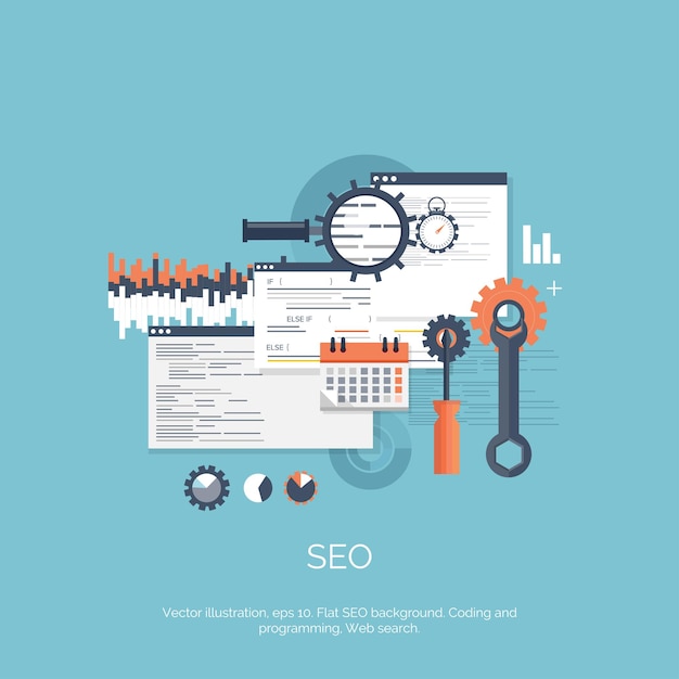 Vector illustration web search flat computing background programming coding development search