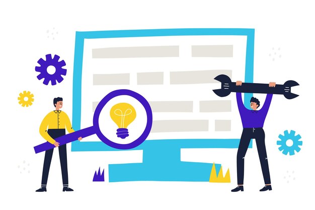vector illustration with office workers. workflow business concept