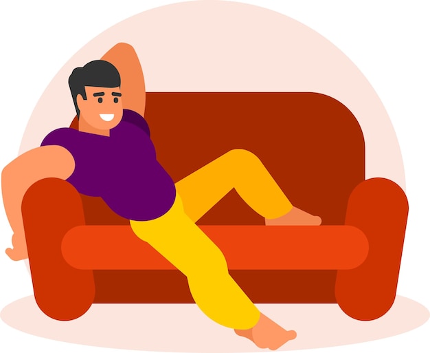 vector image of a man relaxing on a sofa isolated on transparent background