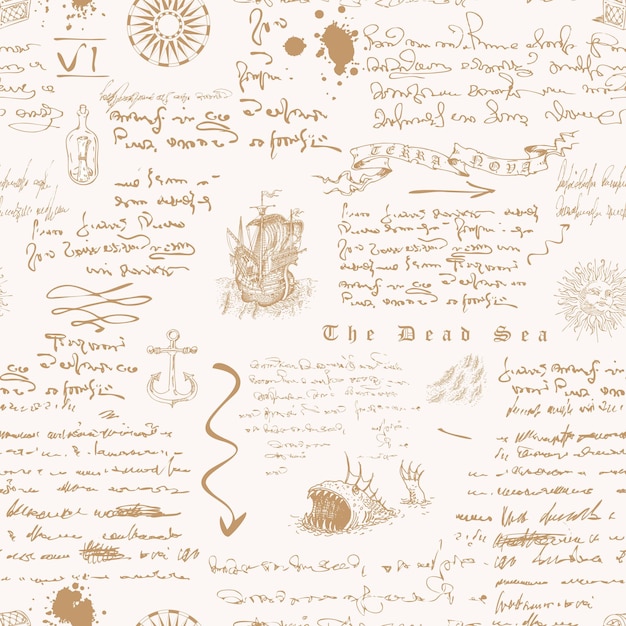 vector image of a seamless texture in the style of a medieval nautical record of the captain's