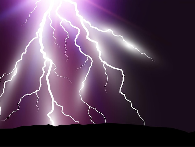 Vector image of realistic lightning. Flash of thunder on a transparent background.