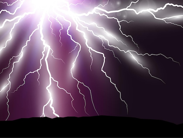 Vector image of realistic lightning Flash of thunder on a transparent background