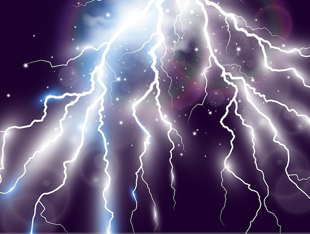 Vector image of realistic lightning. Flash of thunder