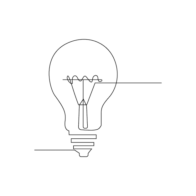 Vector in one continuous line drawing light bulb symbol isolated on white background minimalist