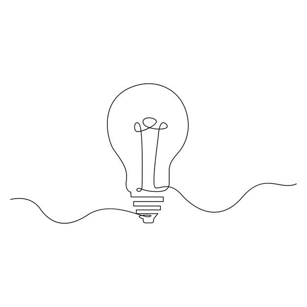 Vector in one continuous line drawing light bulb symbol isolated on white background minimalist