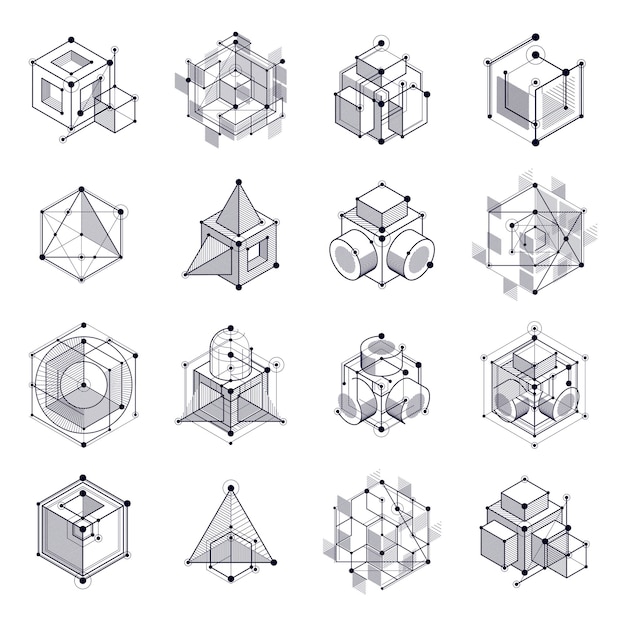 Vector industrial and engineering black and white backgrounds set, future technical plan. Modern geometric composition can be used as template and layout.