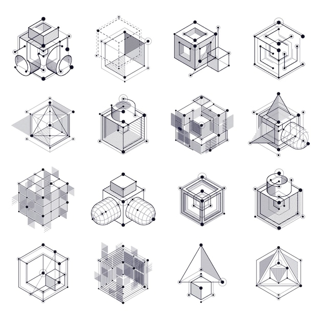 vector industrial and engineering black and white backgrounds set, future technical plan. modern geometric composition can be used as template and layout.