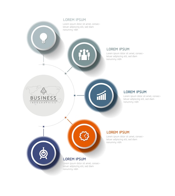 Vector infographic business presentation template with circular interconnection with 5 options