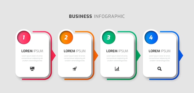Vector Infographic Business with Rounded Rectangle Label Icon and 4 Numbers for Presentation
