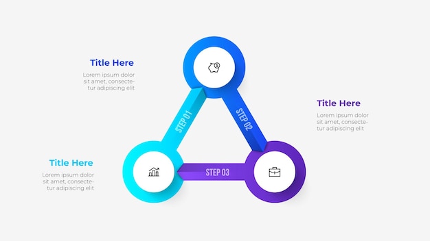 Vector infographic Cycle diagram with 3 options Triangle with circles connected by arrows