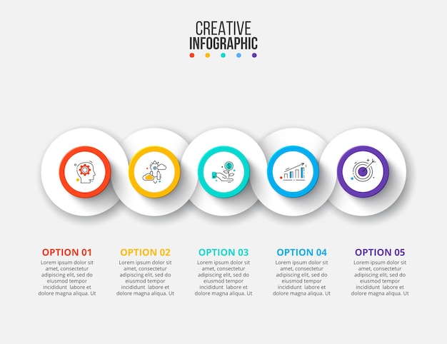 vector infographic design template. business concept with 5 options, parts, steps or processes. can be used for workflow layout, diagram, number options, web design. data visualization.