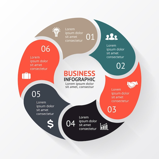 vector infographic presentation template circle diagram chart 6 steps parts