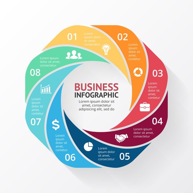 Vector Infographic Presentation template Circle diagram chart 8 steps parts