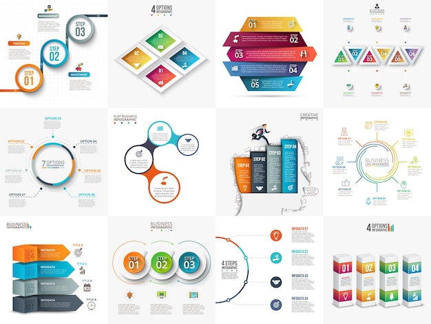 Vector infographics set Business concept with 3 4 5 6 7 and 8 options parts steps or processes