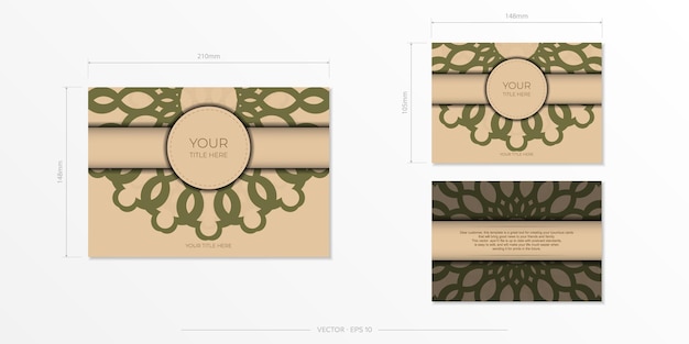 vector invitation card template with place for your text and abstract ornament beige color postcard design with mandala ornament