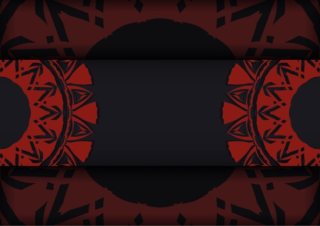 vector invitation card with place for your text and abstract patterns. luxurious ready-to-print postcard design in black with red greek patterns.