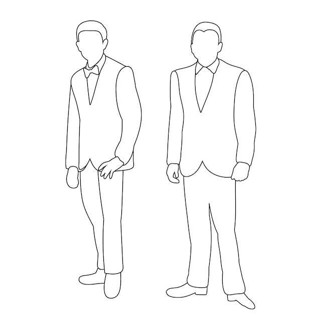 Vector isolated contour sketch men stand businessmen