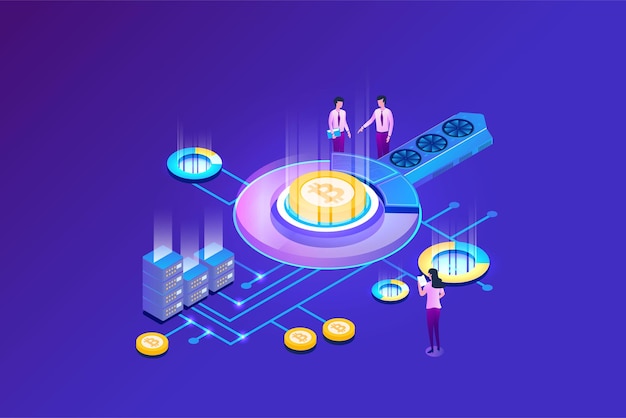 vector isometric illustration modern technologies bitcoin and data protection payment security