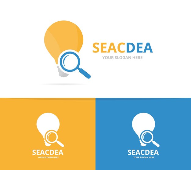Vector lamp and loupe logo combination Lightbulb and magnifying symbol or icon Unique idea and search logotype design template