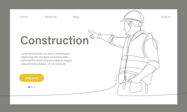 Vector landing page of architecture works with protective face masks for safety in machine industria