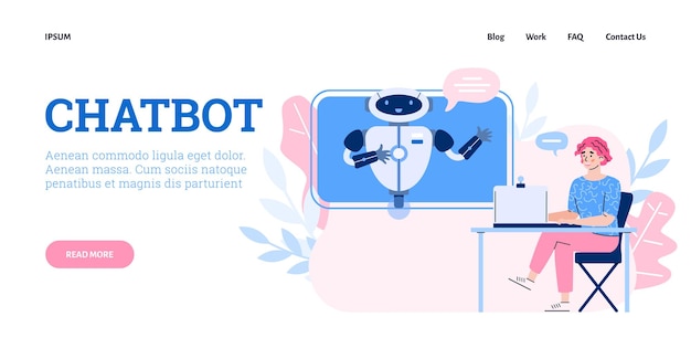vector landing page template with app chat bot service for support customers