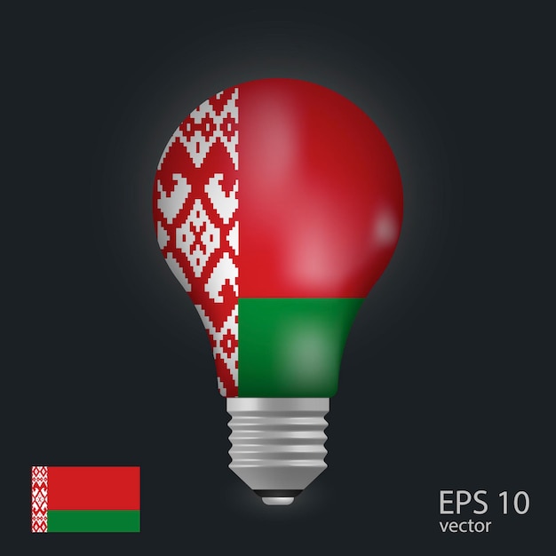 Vector light bulb with flag of Belarus 3D rendering isolated on gray background