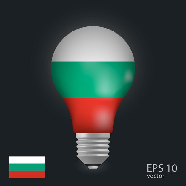 Vector light bulb with flag of Bulgaria 3D rendering isolated on gray background