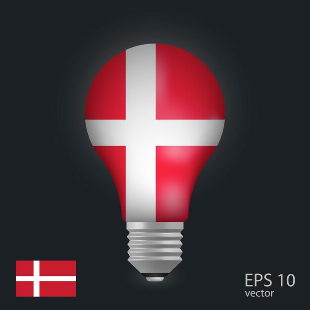 vector light bulb with flag of denmark 3d rendering isolated on gray background