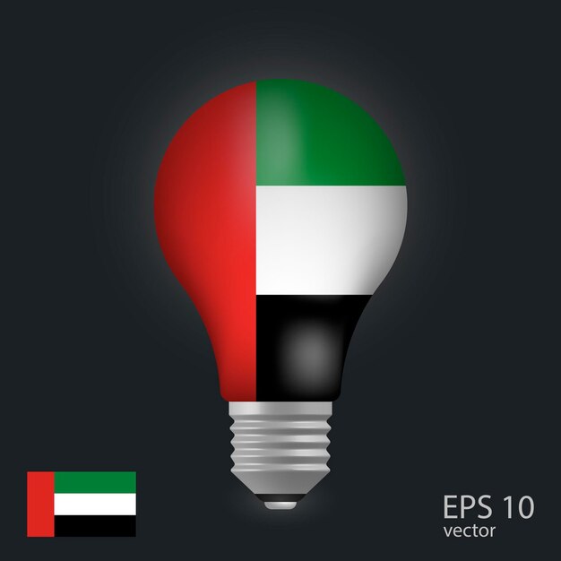 vector light bulb with flag of dubai 3d rendering isolated on gray background