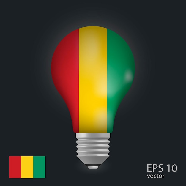 Vector light bulb with flag of Guinea 3D rendering isolated on gray background