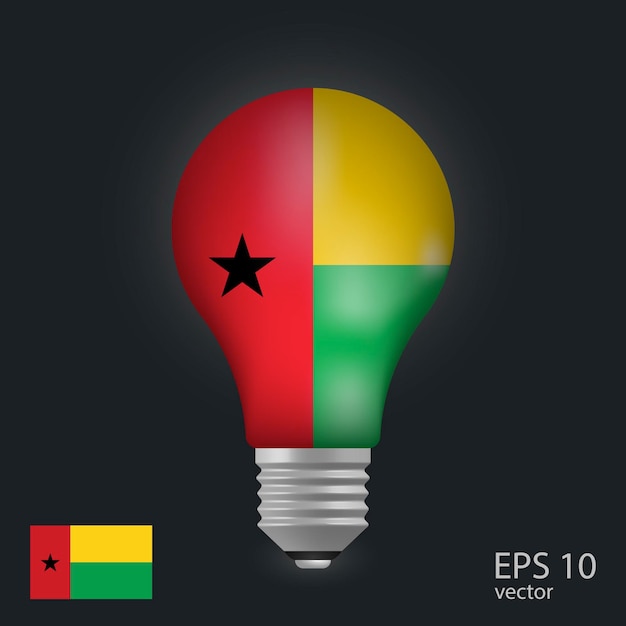 Vector light bulb with flag of Guinea Bissau 3D rendering isolated on gray background