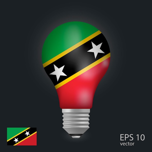 Vector light bulb with flag of Kitts and Nevis 3D rendering isolated on gray background